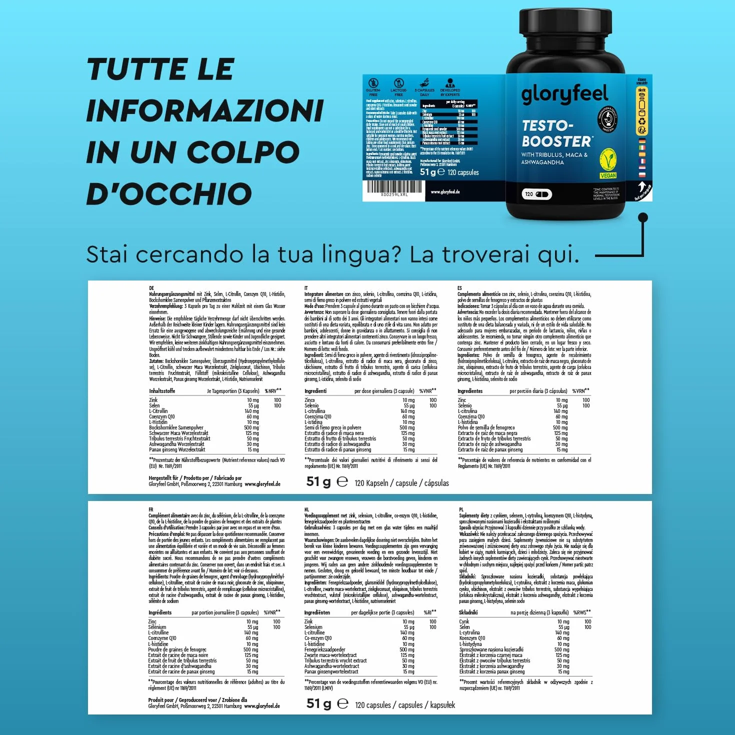Testosterone Uomo Booster Extra, Dosaggio Ottimale, con Maca (20:1), Tribulus Terrestris (25:1), 500mg di Fieno Greco, Ginseng, Citrullina, Ashwagandha - 120 Capsule, Integratore Uomo