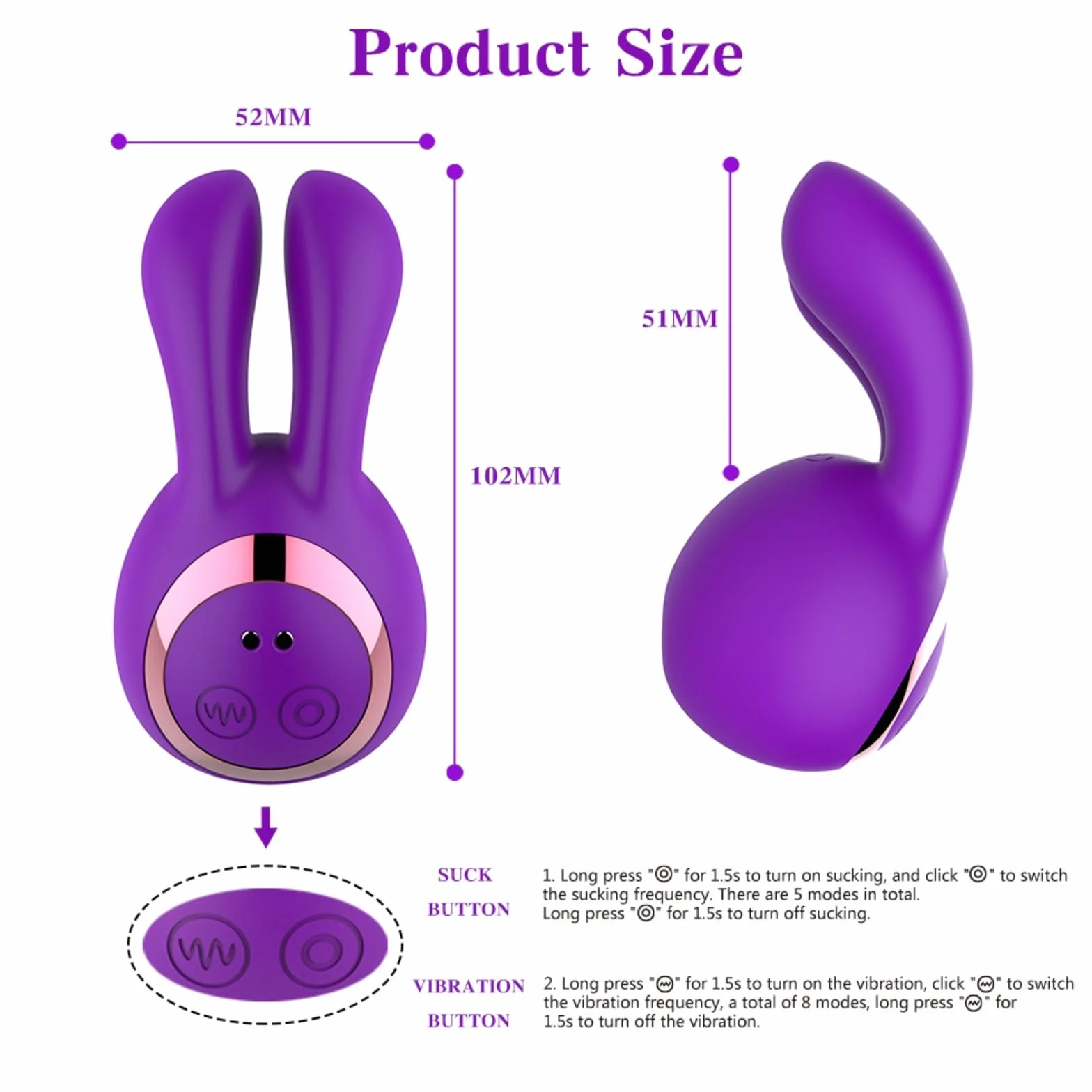 vibratore Vibratore per coniglio G Spot Clitoride 8 modalità di vibrazione Coniglietto vibrante Giocattoli sessuali per adulti Per Coppia di donne (Viola, Cina)