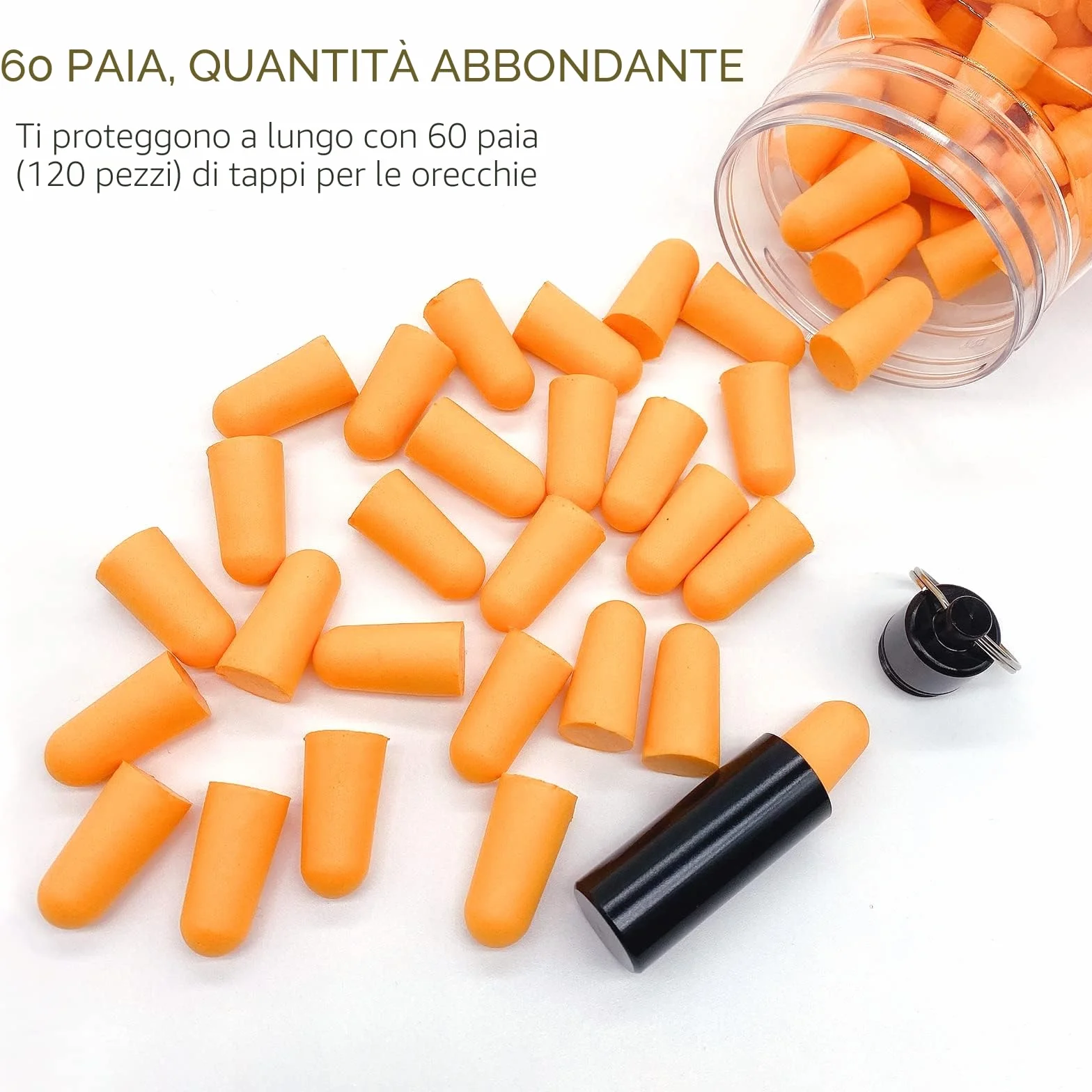 Tappi Orecchie Dormire 60 Paia Spugna Schiuma 38dB SNR Insonorizzanti Custodia Portatile