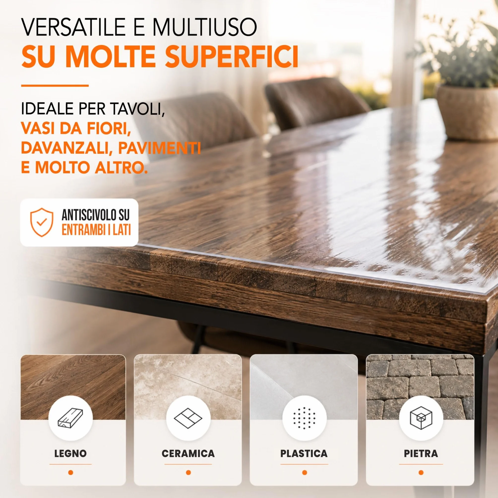Copritavolo trasparente copritavolo, tovaglia trasparente, antimacchia, lavabile e ritagliabile individualmente – 2 mm