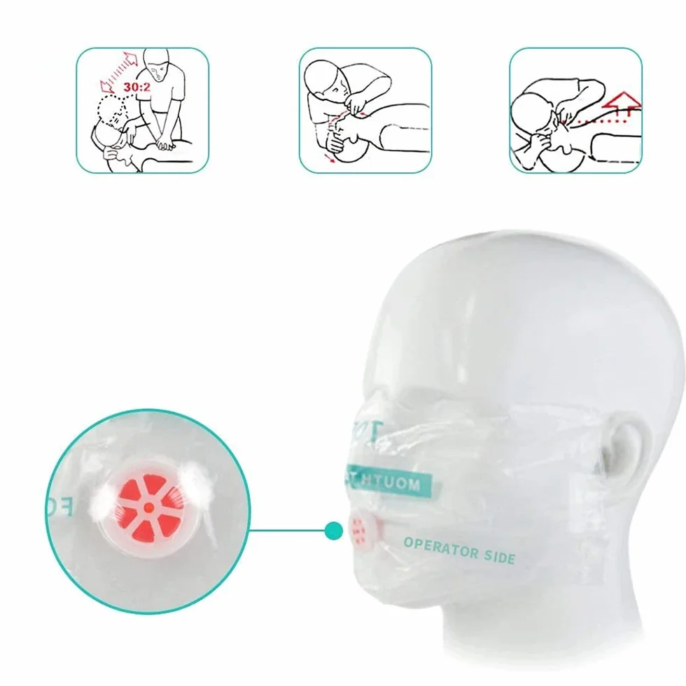 Mascherine RCP scudi facciali salvataggio valvola unidirezionale barriera respiratoria anello portachiavi primo soccorso DAE (blu)