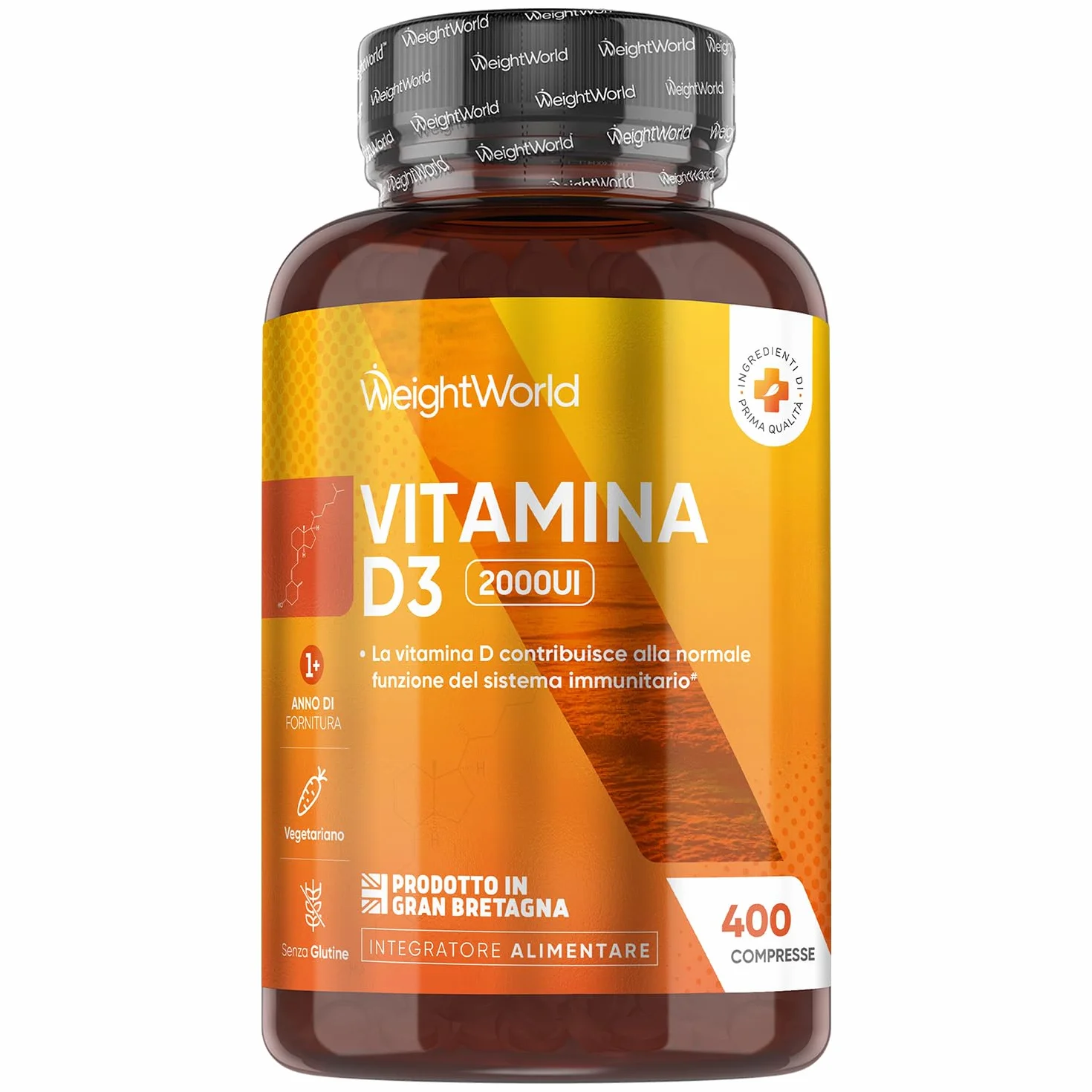 Vitamina D3 2000 UI Colecalciferolo 50mcg Vegetariana 400 Compresse 1 al Giorno Sistema Immunitario Senza Glutine