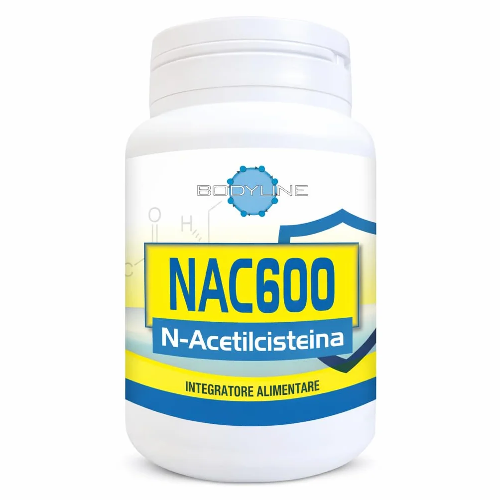 BodyLine Nac-600 N-Acetilcisteina 60 Capsule di Origine Vegetale - Precursore del Glutatione, Antinfiammatorio, Antiossidante, Mucolitico