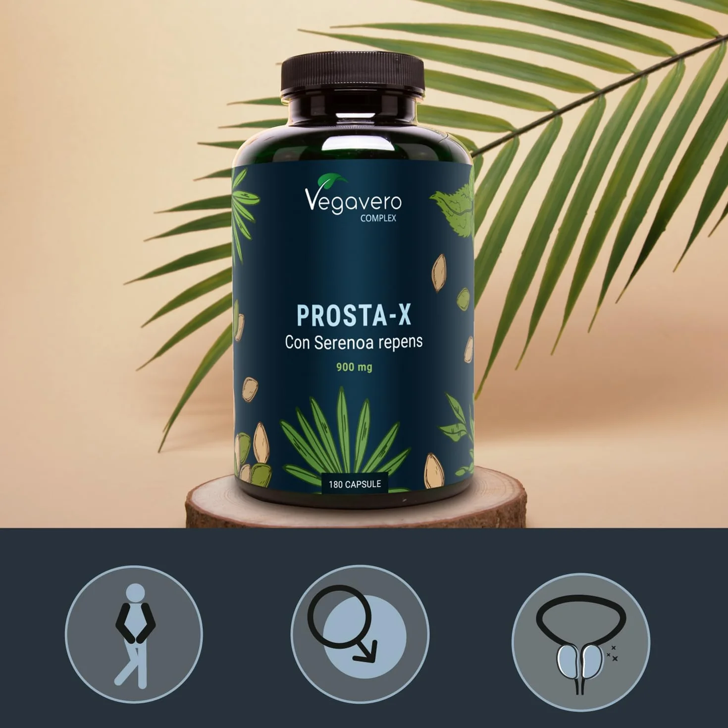 Vegavero® Serenoa Repens 900 mg 180 capsule Integratore Prostata Uomo Saw Palmetto Epilobio Ortica Zucca