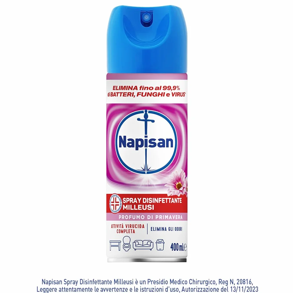 Napisan Spray Disinfettante Milleusi, 6x400ml per Tessuti e Superfici, Fragranza Primavera