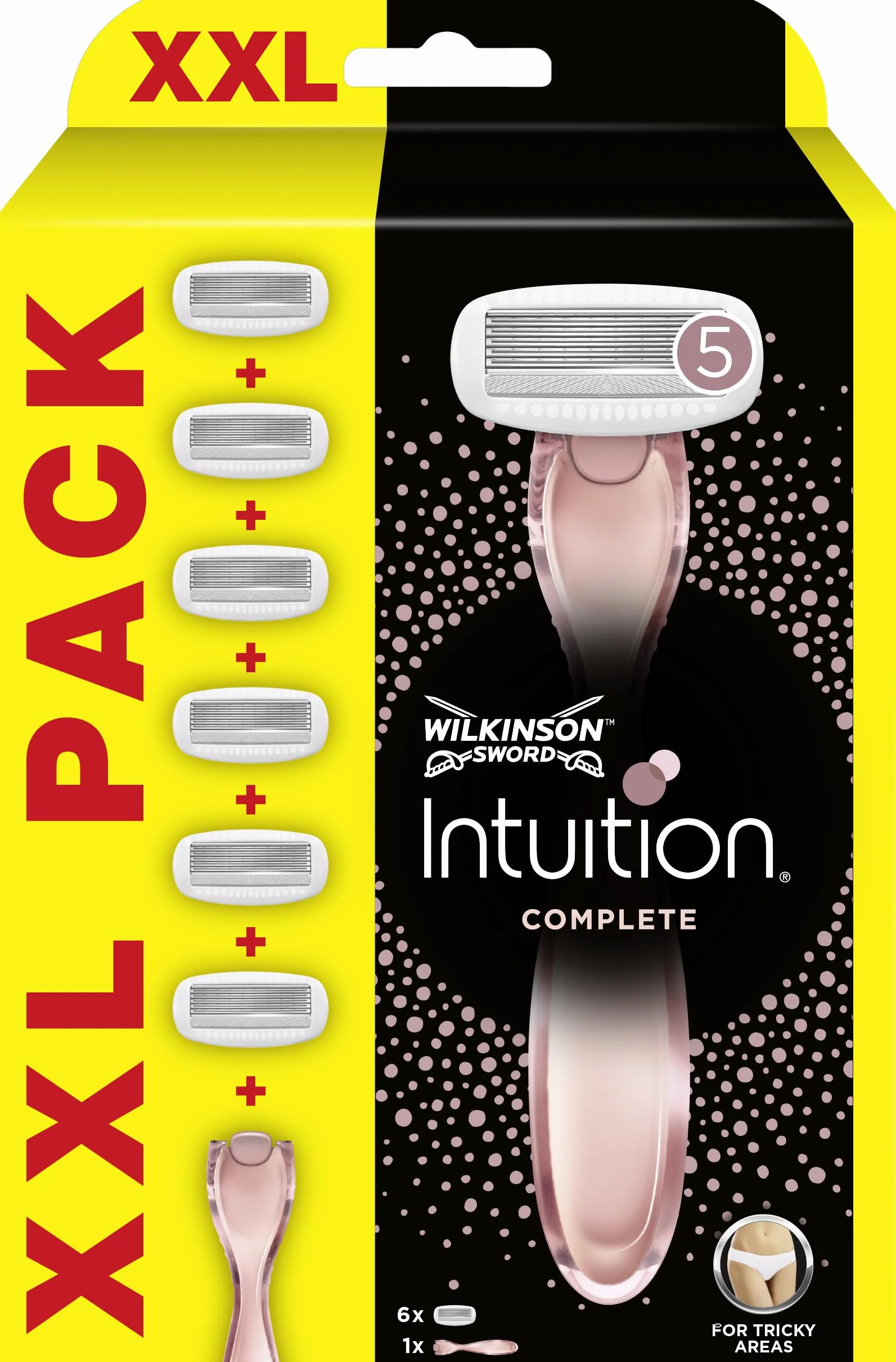 Wilkinson Sword - Intuition Complete XXL Pack - Rasoi per donna - Confezione XXL con 1 rasoio + 6 lame di ricarica - Contiene gel Skin Protect