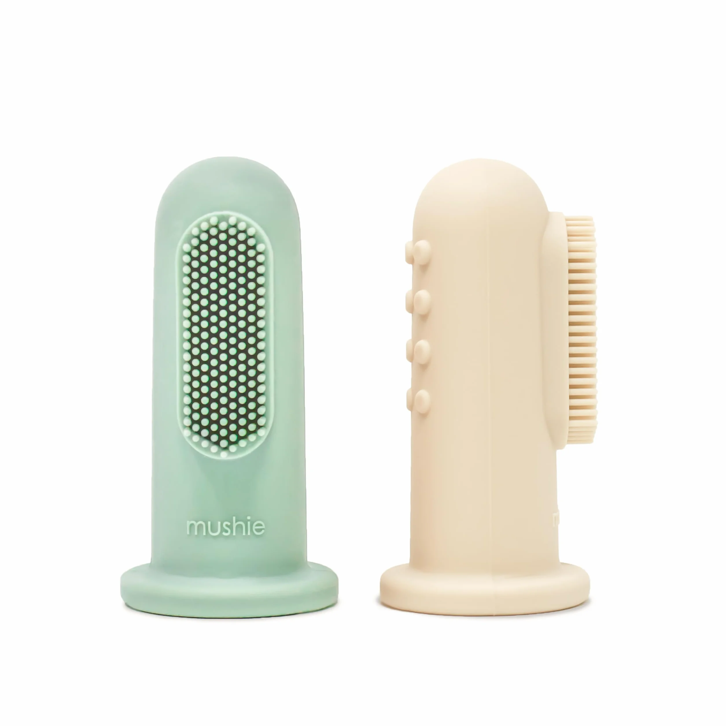 Mushie Spazzolino da dito in Silicone | senza BPA | set de 2 | Bambini da Dito, Training Brush & Primo Spazzolino | Accessori per Bambini Sicuri e di Alta Qualità | Cambridge Blue/Shifting Sand