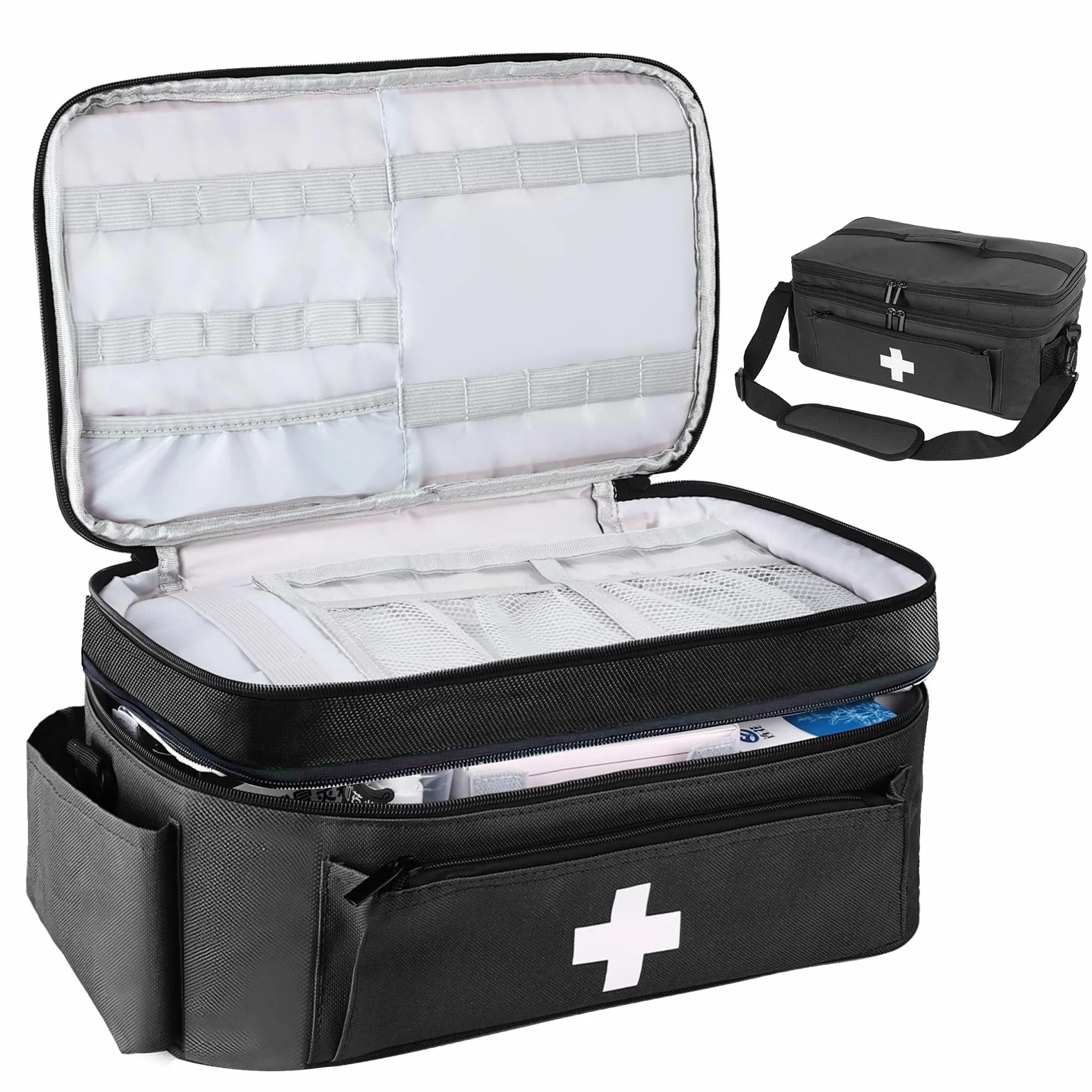 Borsa Medica a 2 Strati per Infermiere Pronto Soccorso Portatile Nero