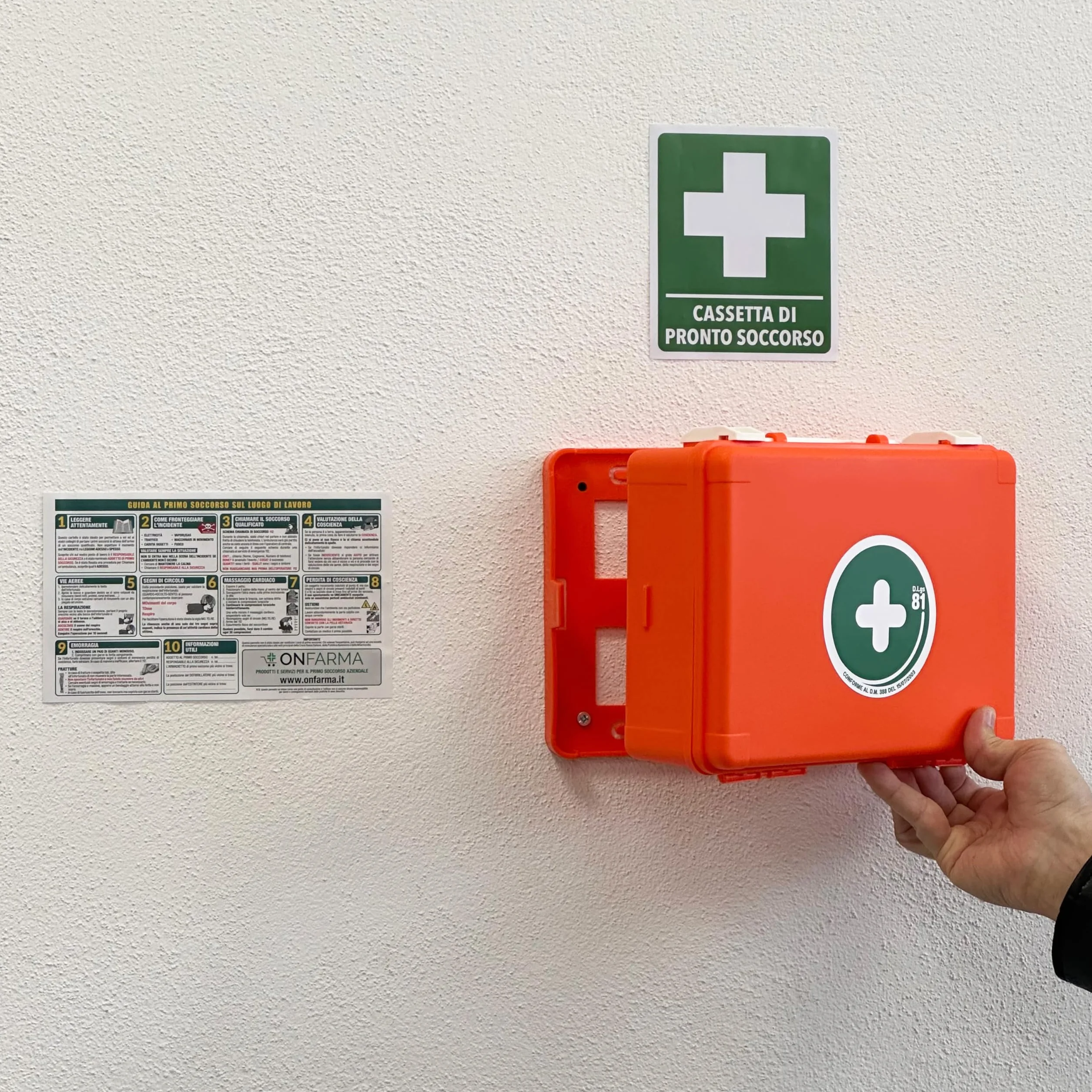 ONFARMA FARMA1 Cassetta pronto soccorso completa DM 388 allegato 2 aziende 2 lavoratori mezzi aziendali