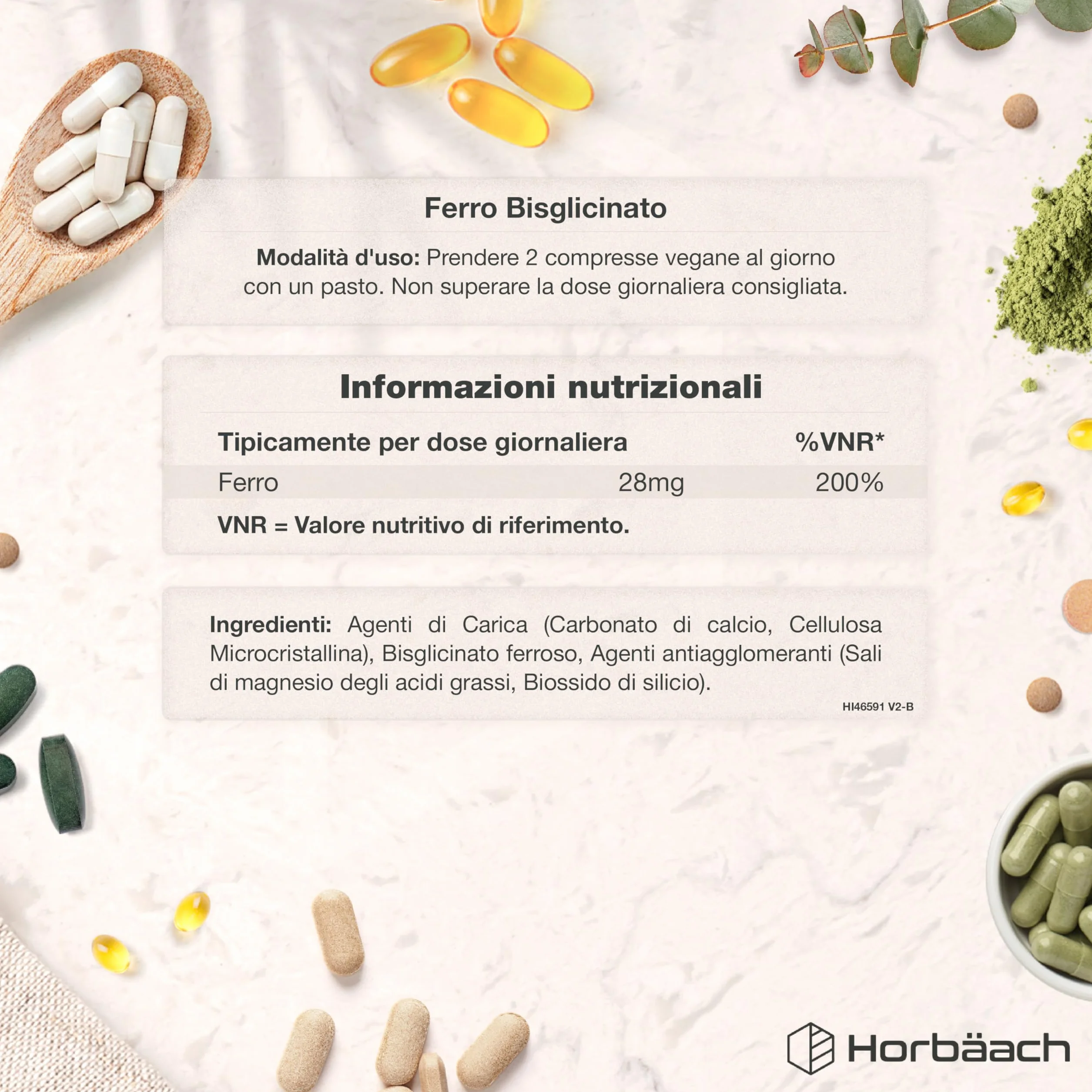 Ferro Integratore Forte 28 mg | 500 Compresse Vegane | Ferro Bisglicinato | Supporto Energetico | Gentle Iron Supplement | di Horbaach