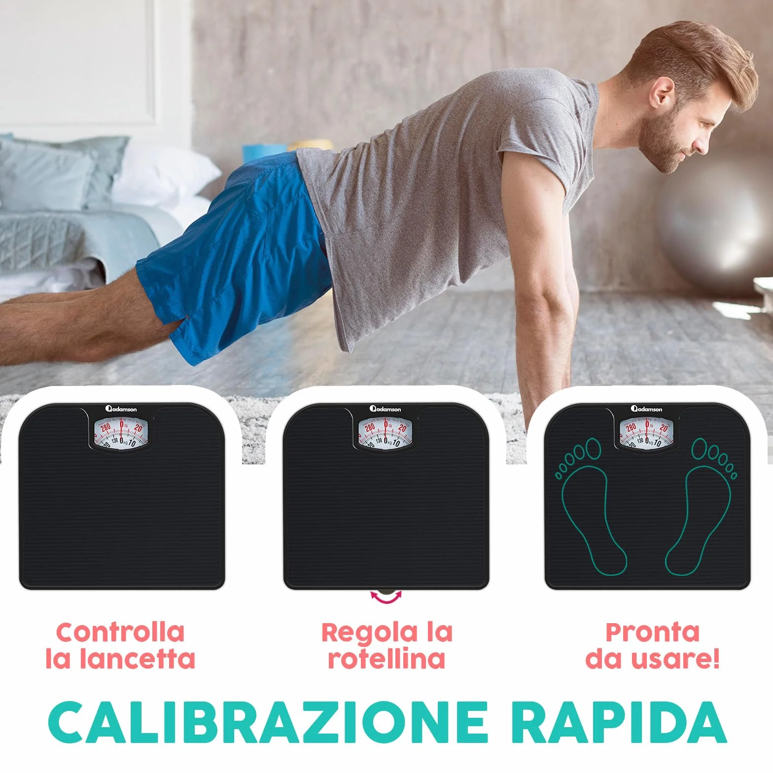 Adamson A21 Bilancia Pesapersone Meccanica - Fino a 136 KG - Superficie in Gomma Antiscivolo - Bilancia Pesapersone Analogica - Bilancia Analogica con 20 Anni DI Garanzia - Nero Completo