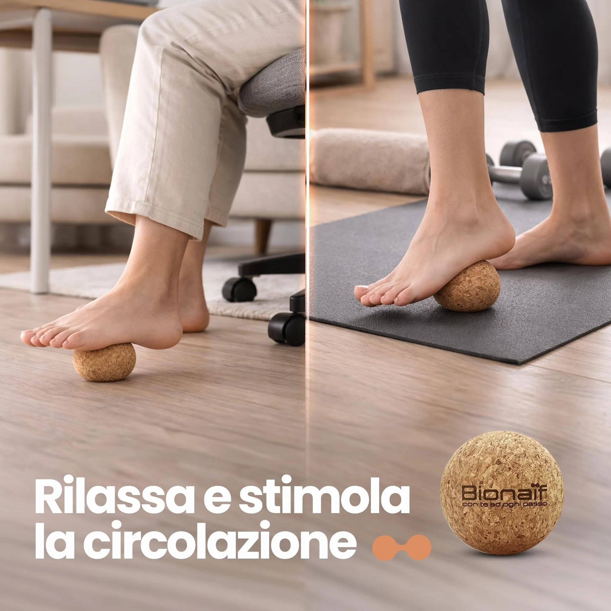 Bionaif Pallina Massaggio Piedi in Sughero Naturale per Fascite Plantare, Trigger Point e Rilascio Miofasciale. Stimola Circolazione e Riduce Tensioni