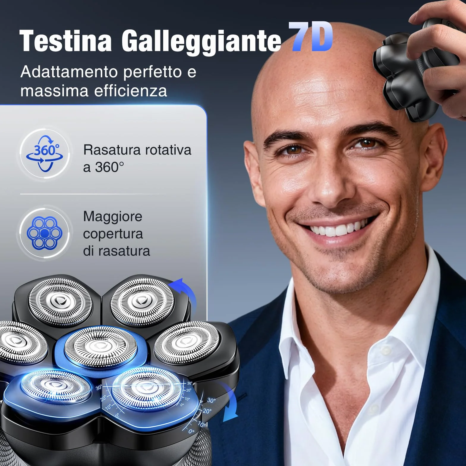 Kensen Rasoio Zero Assoluto 2 Velocità 7D Impermeabile Cordless 100 Minuti Display LED USB-C Nero Uomo