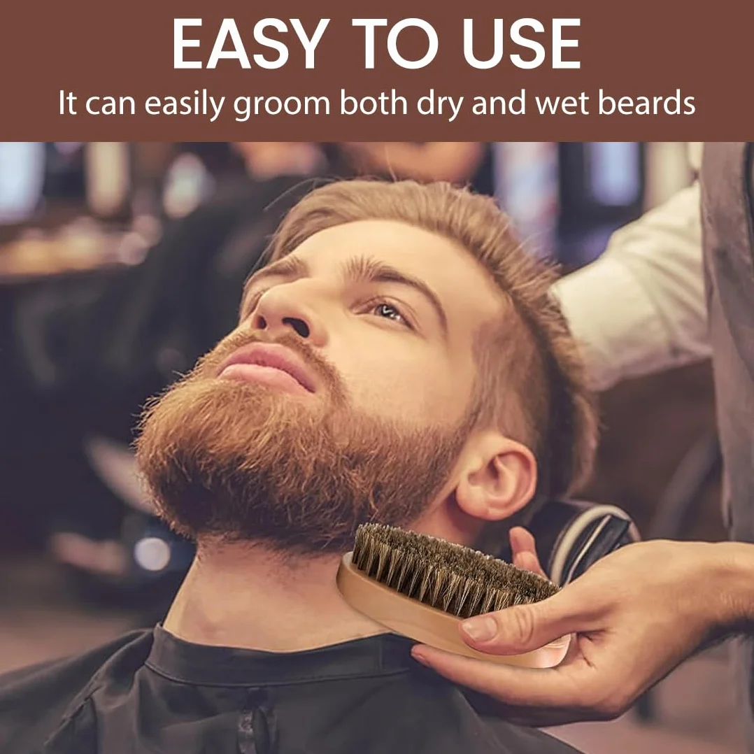 Set di Accessori per Barba 4 Pezzi: Spazzola Barba, Pettine Legno Massiccio, Forbici e Sacchetto