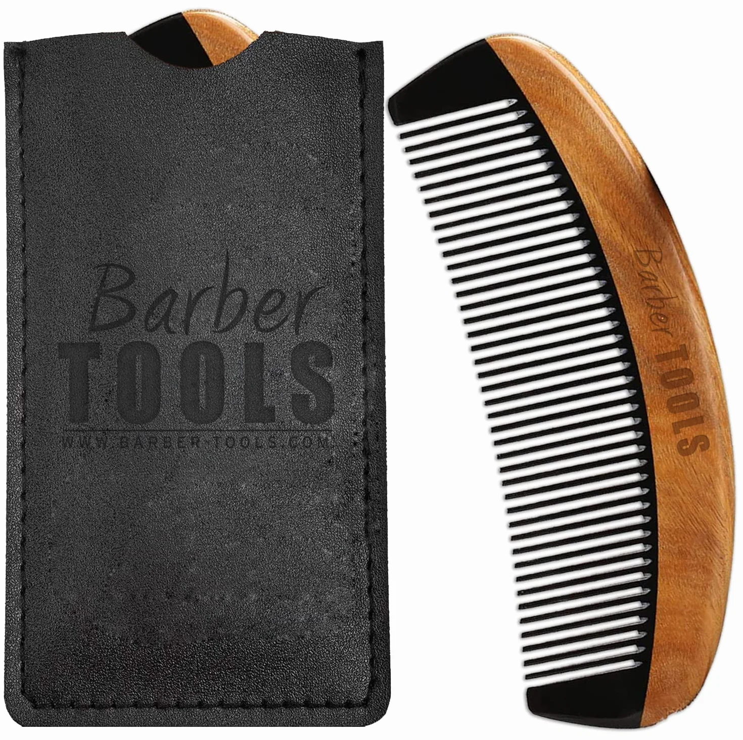 ✮ Barber Tools ✮ Pettine Barba e Baffi in legno di sandalo e Corno di Bufalo di alta qualità antistatica con PU.