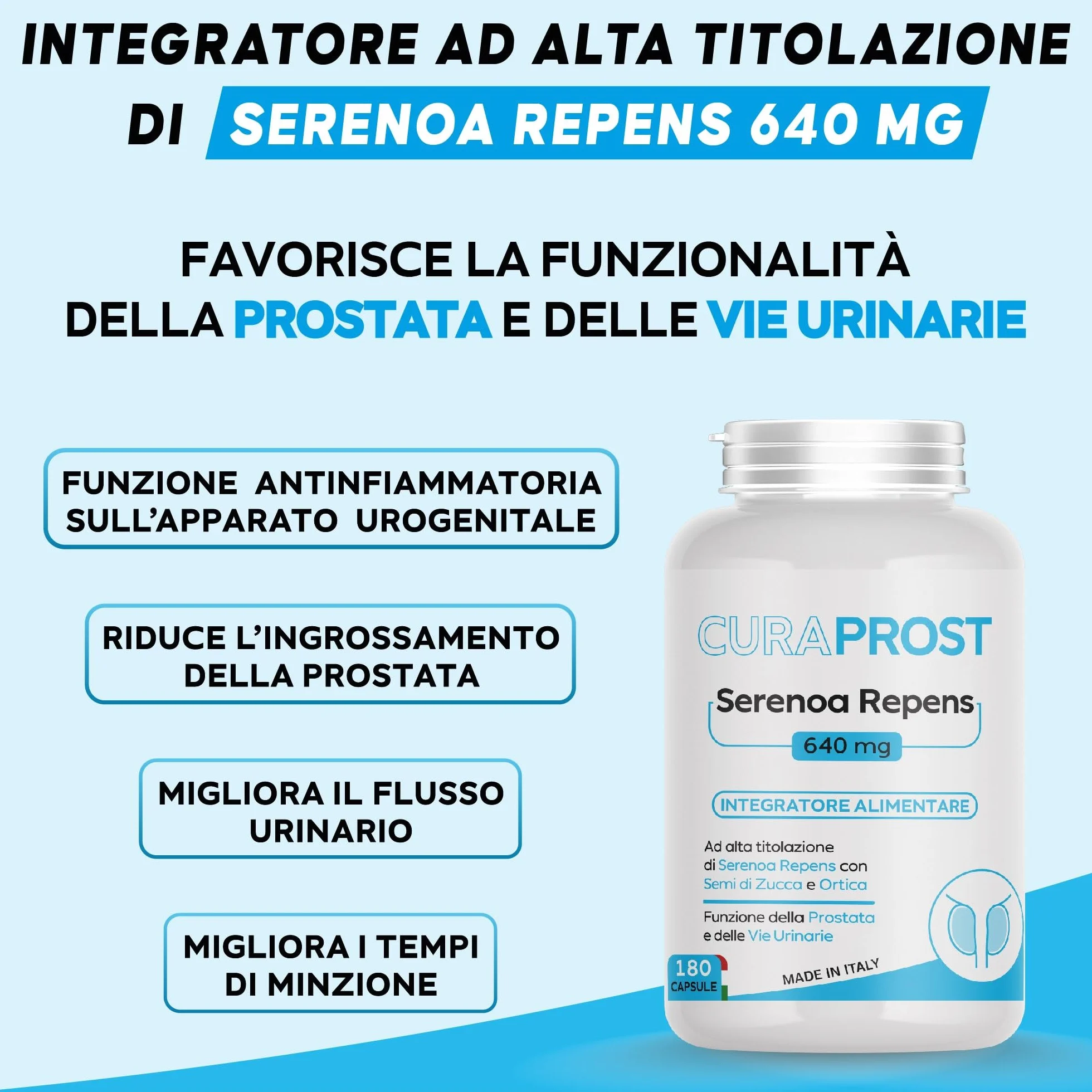 Serenoa repens prostata Integratore 640 mg 180 Capsule Saw palmetto Formula Complex integratore Uomo benessere delle vie Urinarie