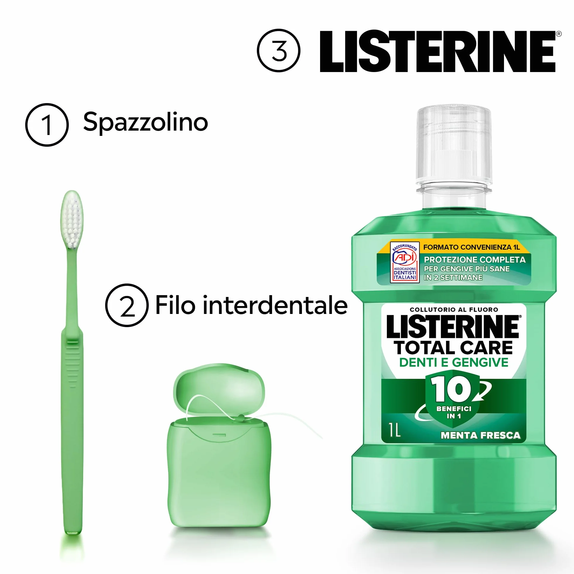 LISTERINE Total Care Denti e Gengive Collutorio al Fluoro Menta Fresca 2x1L