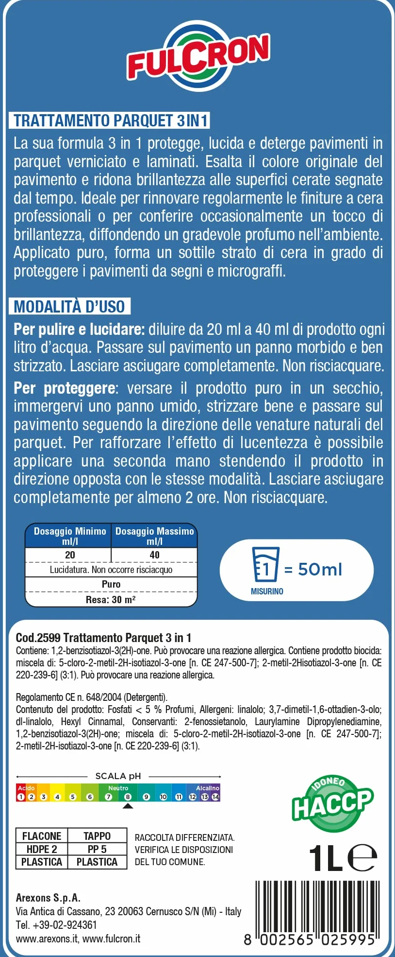 FULCRON Trattamento Parquet 3in1 1L - Protegge, Lucida e Deterge Pavimenti Laminati e Linoleum