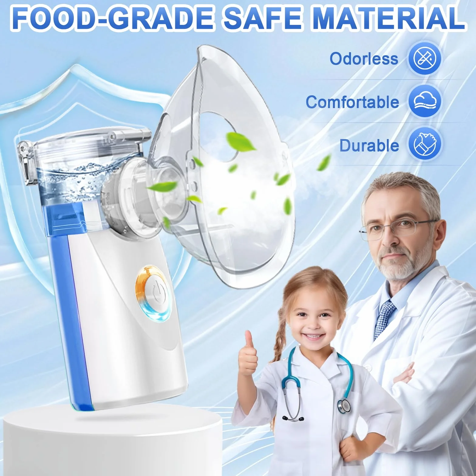 Nebulizzatore Ultrasuoni Portatile per Bambini e Adulti, Inalatore con 2 Maschere e Boccaglio (Blu)