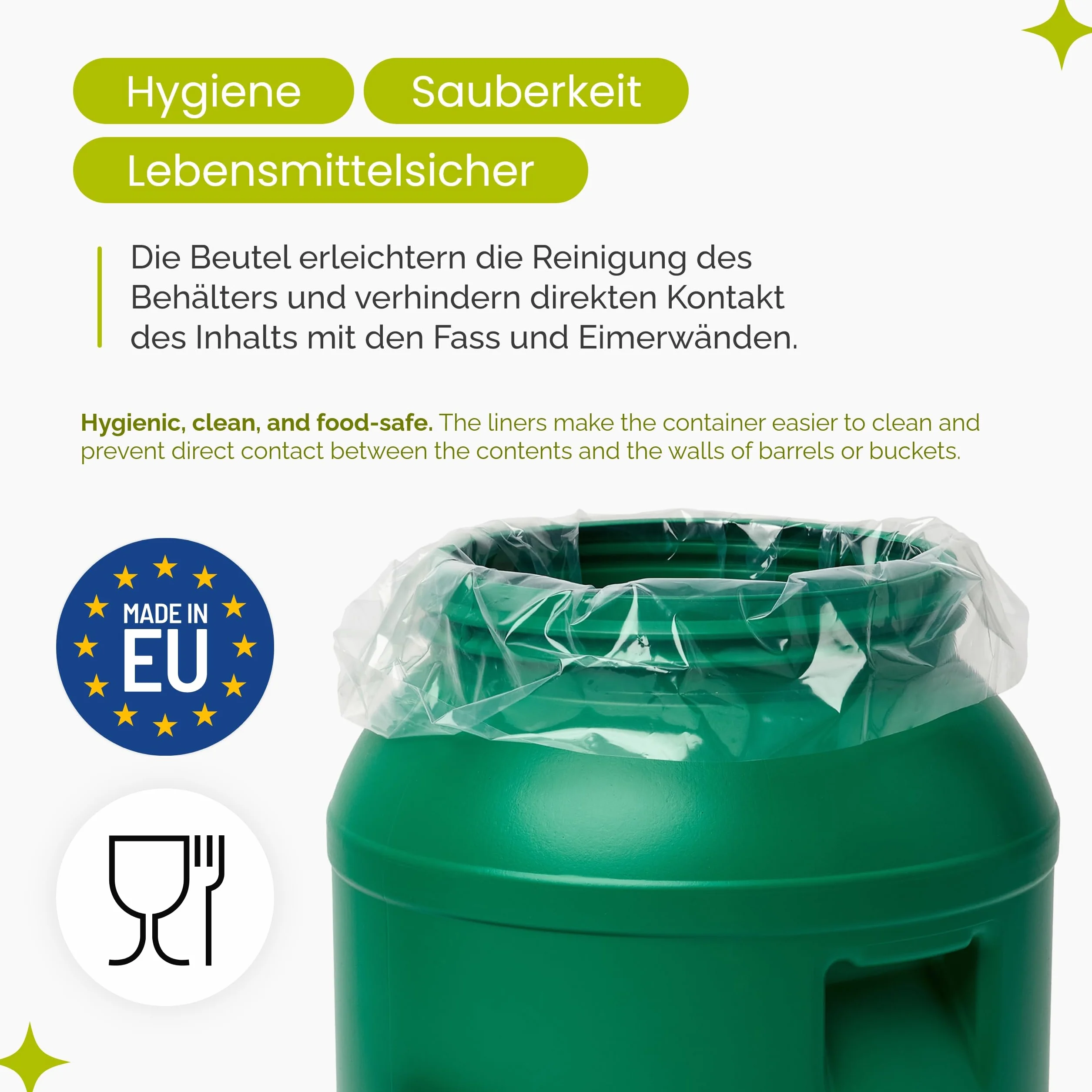 Garronda set da 10 pezzi sacchi da 60 litri, 60 x 80 cm in PE trasparente per botti e secchi, per prodotti alimentari, fermentazione, marinatura e conservazione, spessore 80 micron GD-0180