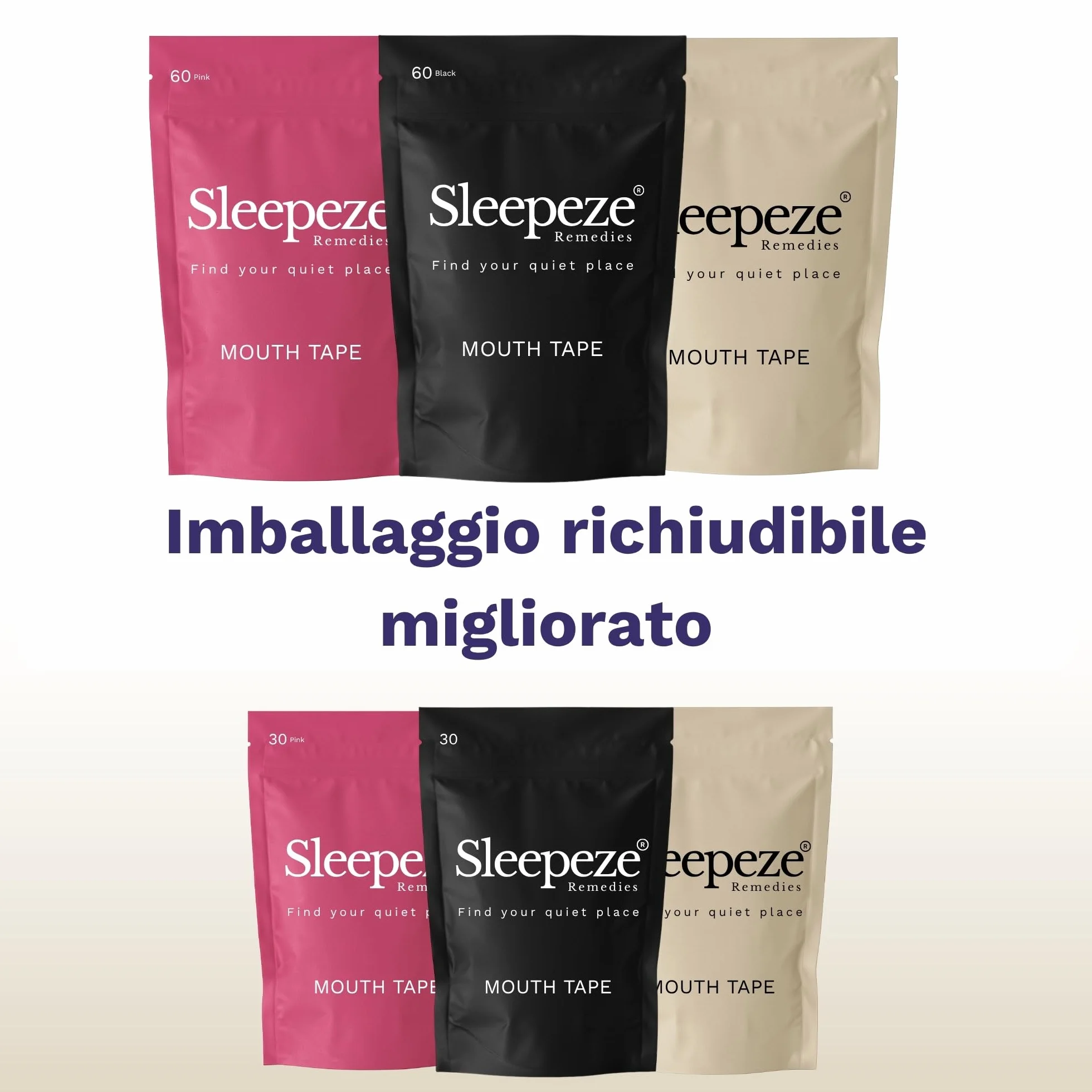 Mouth Tape for Sleeping, Confezione da 60 Nero, Antirussamento Uomo Donna, Cerotti Bocca per Dormire