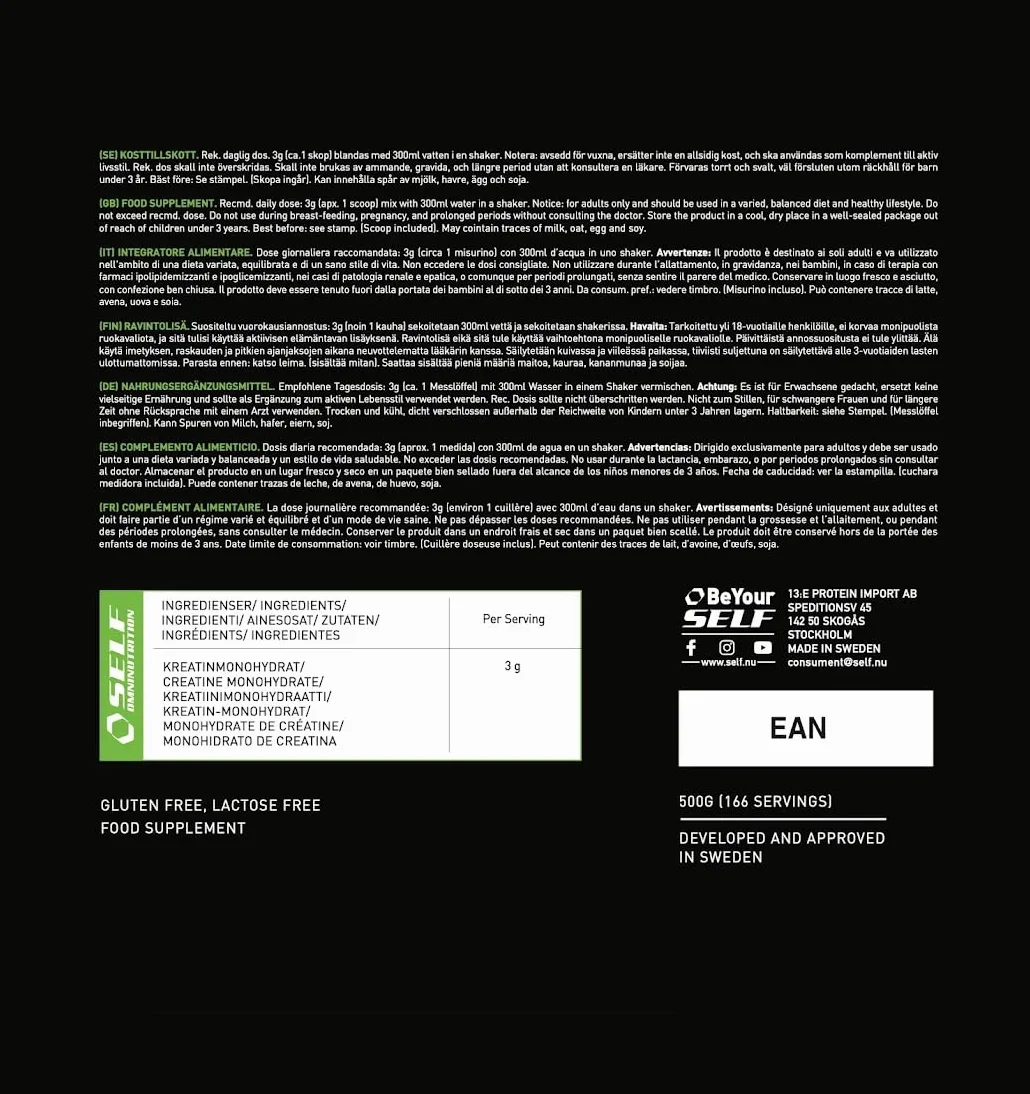 Self Omninutririon Real 100% Creatine Monohydrate 500g creatina monoidrata in polvere