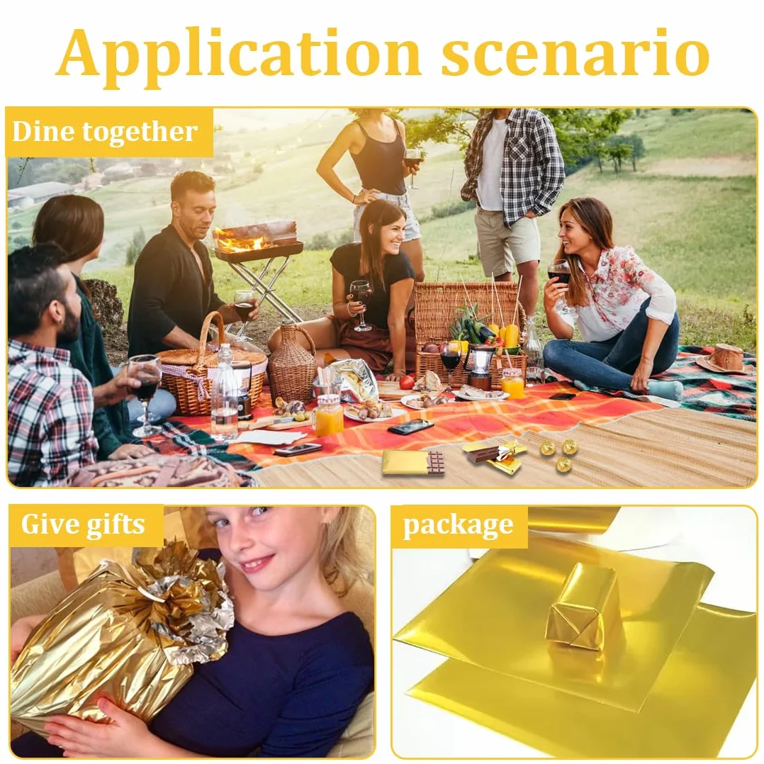 NHQZ Confezione di 100 fogli di alluminio dorati, 19 x 16 cm, Carta alluminio, per alimenti, perfetti per carta da regalo e progetti fai da te per feste e celebrazioni, Pellicola alimenti