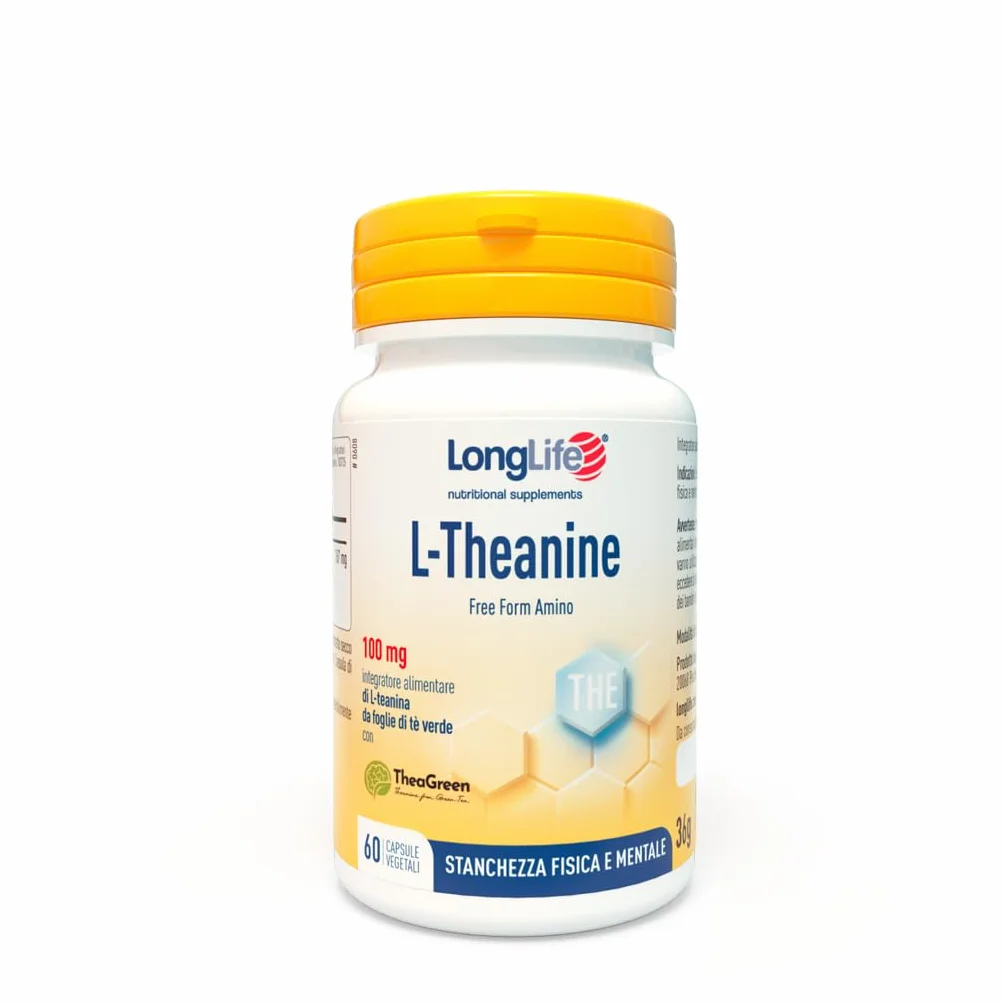LongLife® L-Theanine | Con L-teanina da tè verde 100mg | Rilassamento e concentrazione | Antiossidante | Fino a 2 mesi di trattamento | Vegano e senza glutine