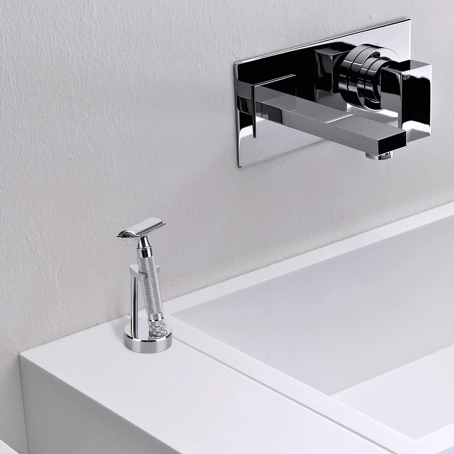 Linkidea Supporto per rasoio di sicurezza da uomo, compatibile con Vikings Blade the Chieftain, Merkur 34C, 700002, 23C, 38C, organizer per strumenti da barba per bancone del bagno (argento)