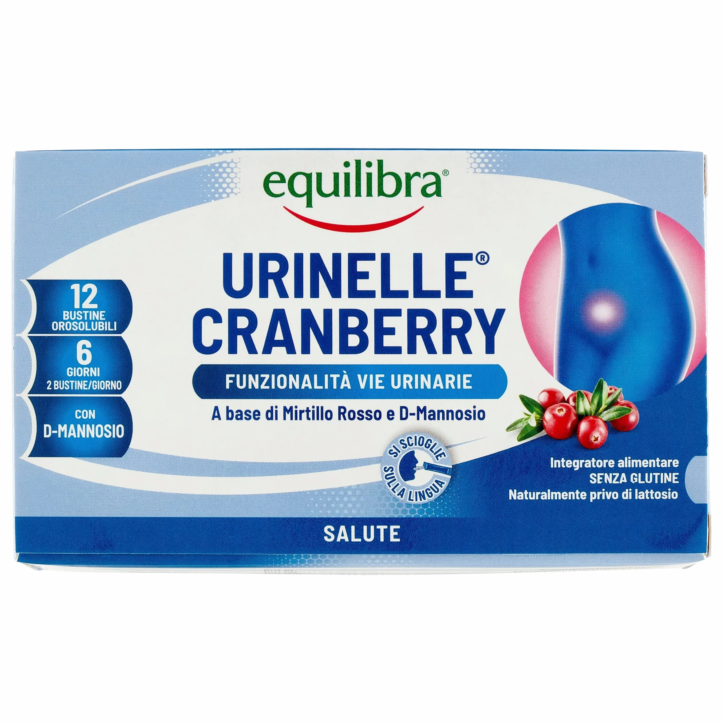 Equilibra Urinelle Cranberry Integratore Vie Urinarie Drenante Mirtillo Rosso D-Mannosio 12 Bustine Orosolubili