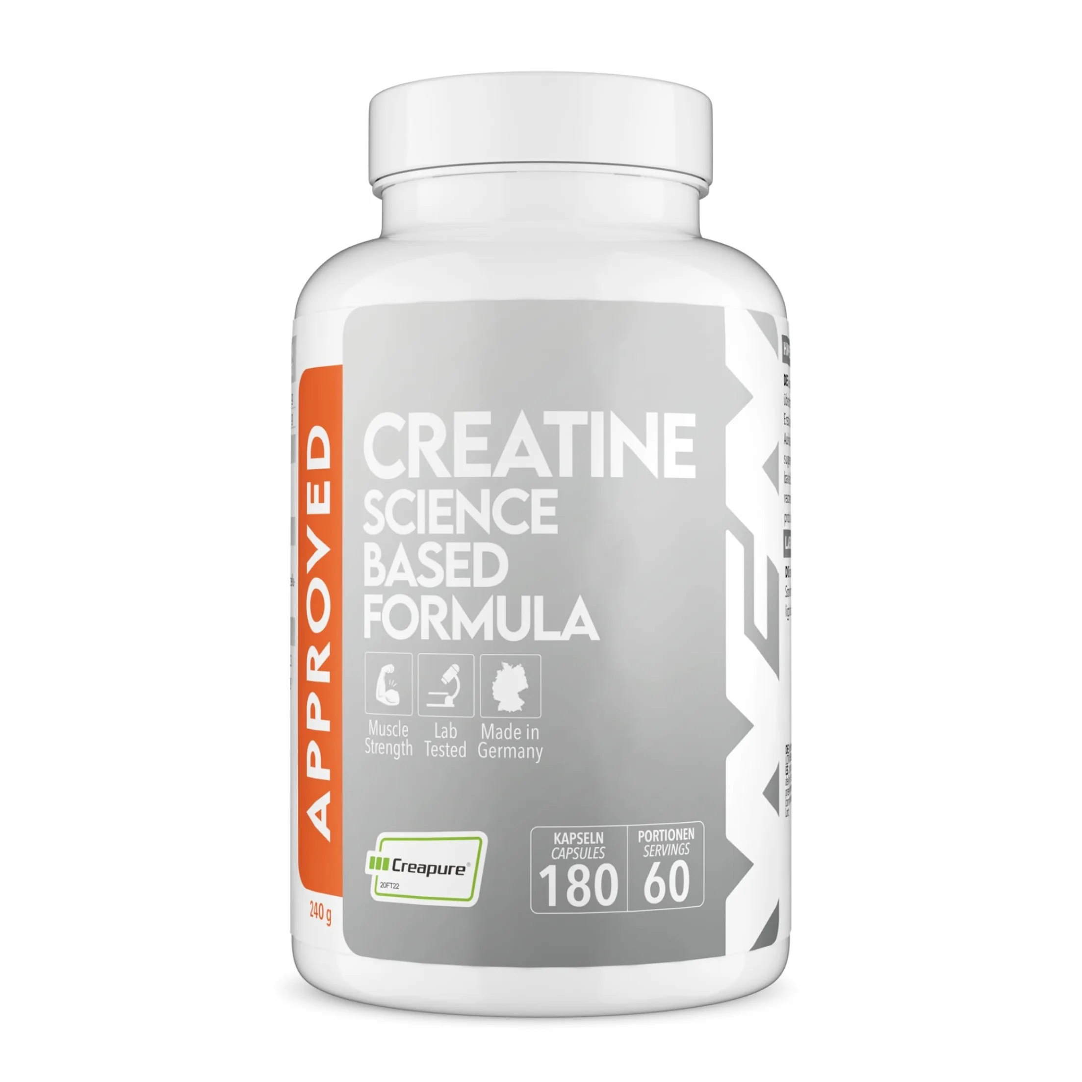 WFN Approved Creatine Caps - Creapure - 180 Capsule di creatina - Giga Caps ad alta dose - Pura creatina monoidrato - Vegano - 60 Porzioni - Prodotto in Germania - Testato in laboratorio esterno