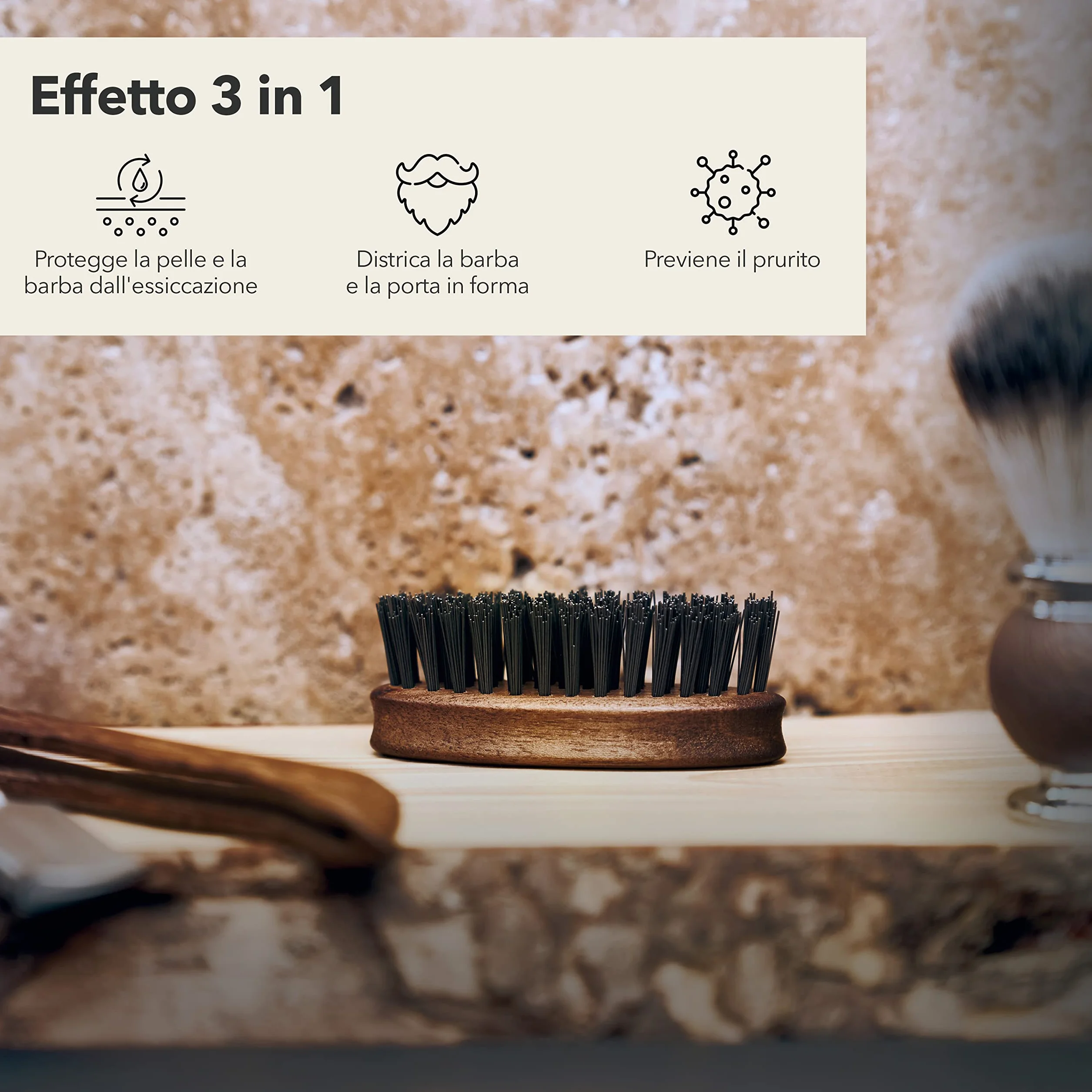 Störtebekker® Spazzola per la barba Premium - Made in Germany - Districa la Barba e Previene il Prurito - Setole BioniFil Sostenibili - Legno di Noce - Spazzola per Barba (Normale)