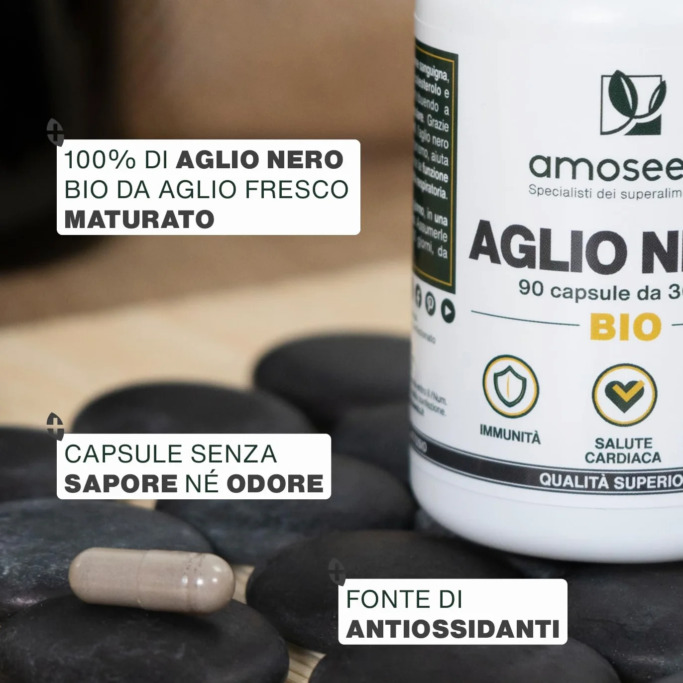Aglio Nero BIO | Extra Forte, 900mg / Giorno | Contiene S-allilcisteina (SAC), 90 capsule | Cuore, Circolazione Sanguigna, Immunità | Allicina, Integratore di Aglio Capsule | Qualità superiore