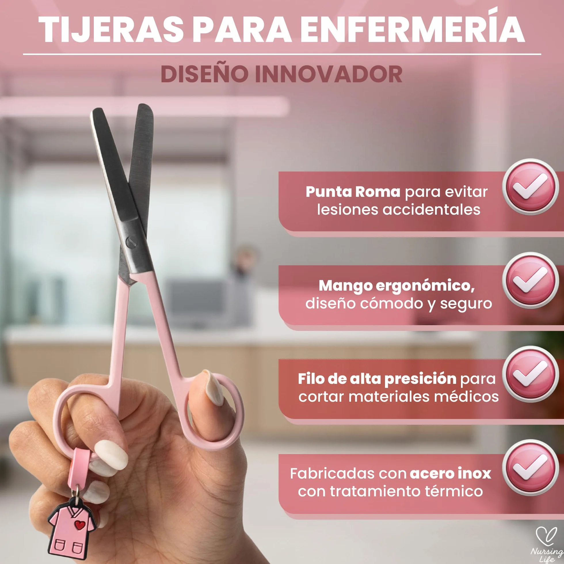 Forbici infermieristiche punta arrotondata rosa pronto soccorso professionale