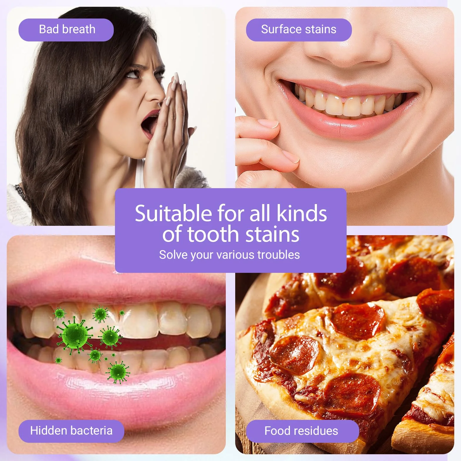 Polvere Sbiancante Denti 50g, Sbiancamento Dentale Professionale a Casa, Elimina Macchie da Caffè/Thè/Fumo, Per Denti Sensibili