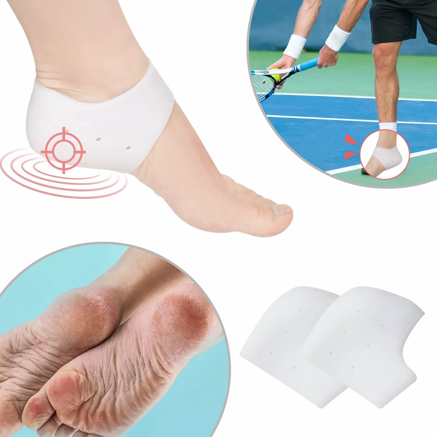 Talloniera in Silicone, 6PCS Proteggi Tallone, per Tallonite, Protezione Copri, Salva Tallone Per Fascite Plantare, Sollievo Dolore, Donna e Uomo