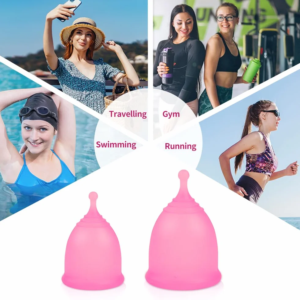 ACWOO Coppetta Mestruale, 2 PCS Menstrual Cup in Silicone Medicale, Anallergica, Riutilizzabile Coppette Mestruali,1 Borsa da Trasporto, Coppa Mestruale per Igiene Intima, Morbido Comoda
