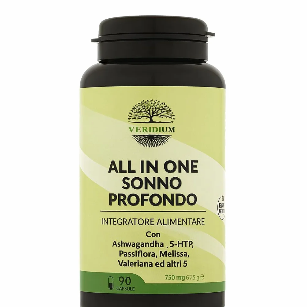 All in One Sonno Profondo Melatonina Valeriana Forte Passiflora Ashwagandha Melissa Griffonia Triptofano L-Teanina AZIONE 360 Insomnia Ansia Serale