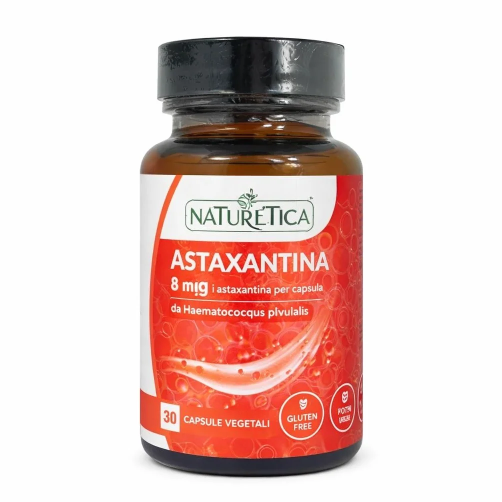 Naturetica Astaxantina 8 mg 30 Capsule con Luteina 5 mg e Vitamina C Supporto Vista e Pelle Vegano