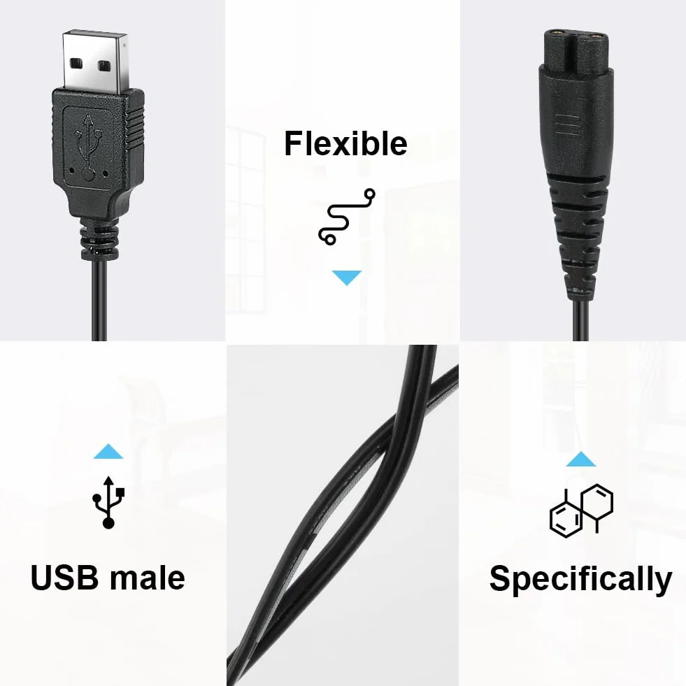 Vicloon Caricatore per Rasoio 5V USB Cavo Ricarica Sostitutivo Philips con Spazzola Pulizia