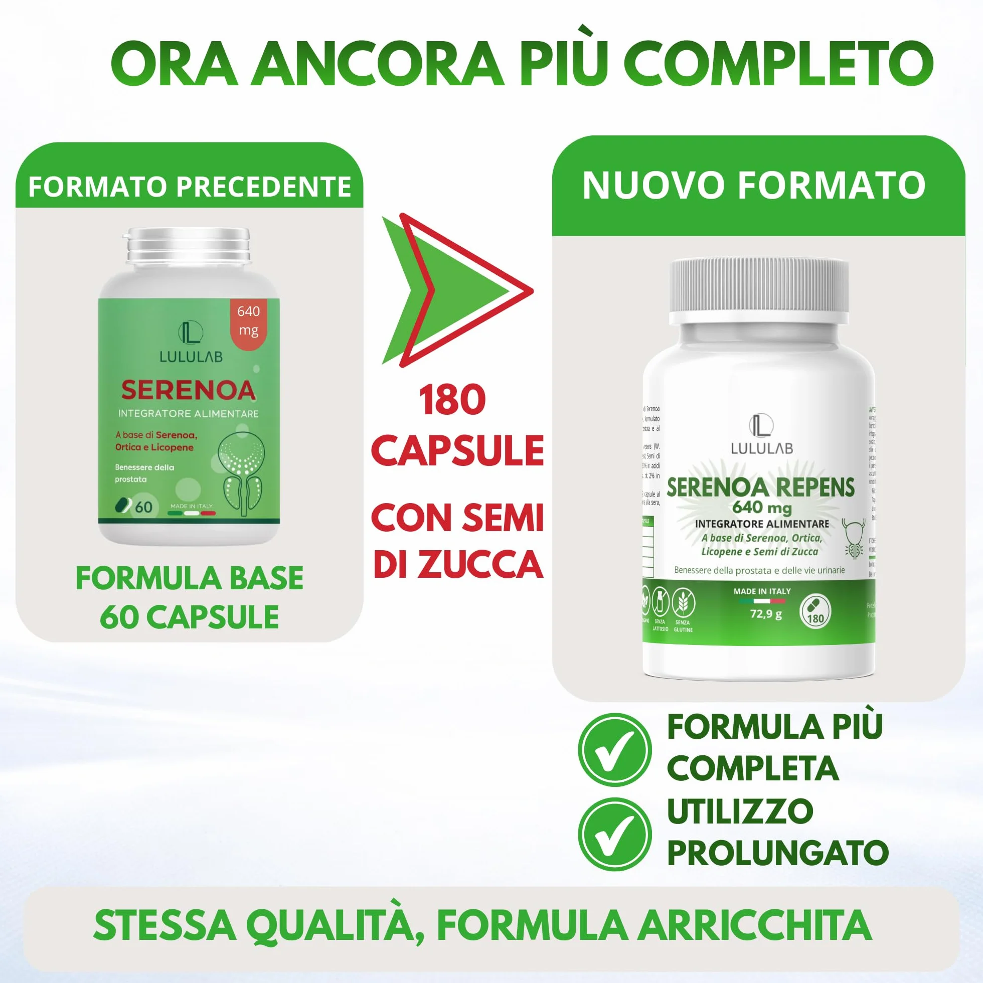 Lululab® Serenoa Repens Prostata 640 mg Saw Palmetto con Semi di Zucca, Ortica e Licopene Integratore Supporto Benessere Maschile 180 Capsule