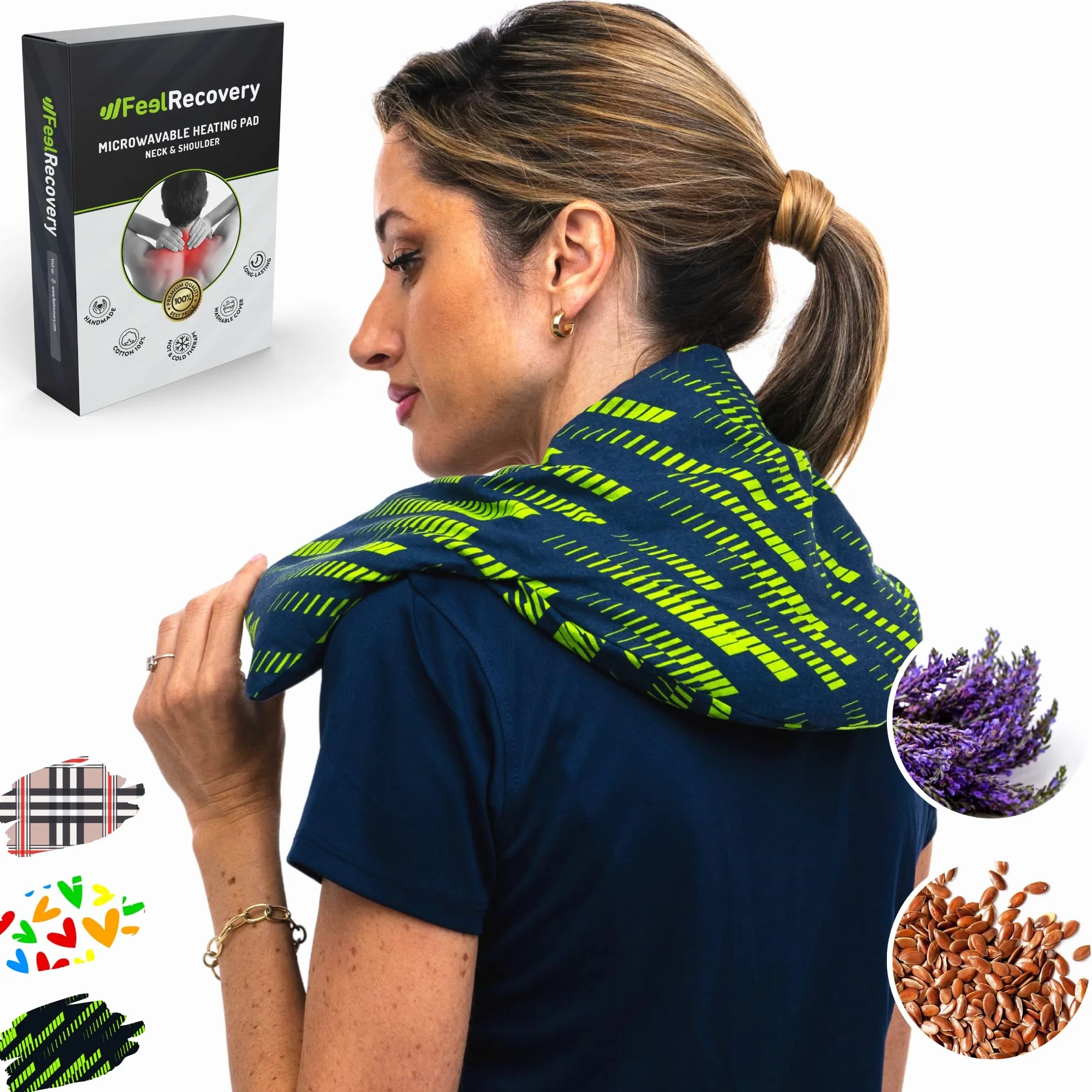 Cuscino Termico Semi Cervicale - Cuscino per Microonde Riscaldante per Collo (60x22 cm) - Scaldacollo per la Nuca e Spalle con Federa Esterna Lavabile in Cotone 100% e Fiori di Lavanda