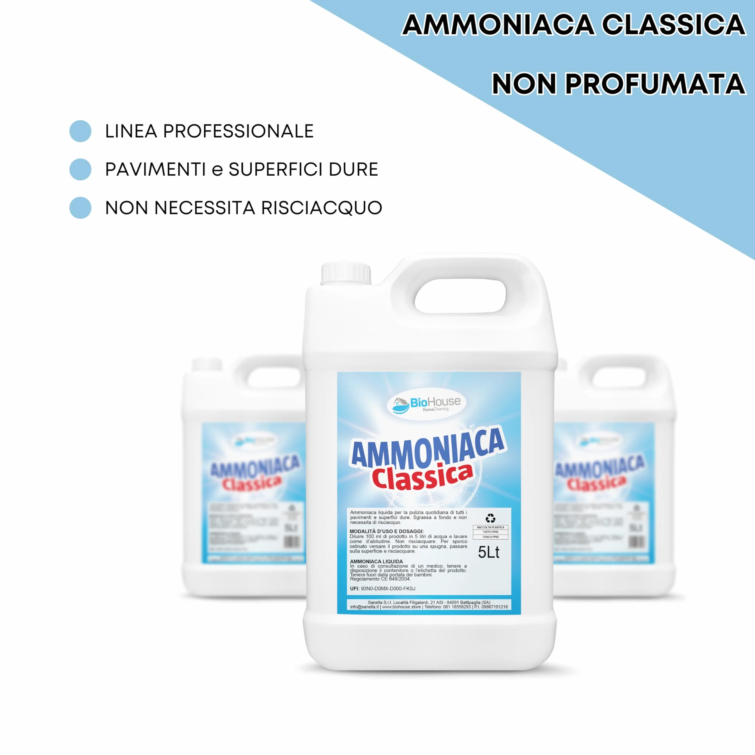 Ammoniaca Liquida 5 Litri per Pavimenti e Superfici Dure Sgrassa