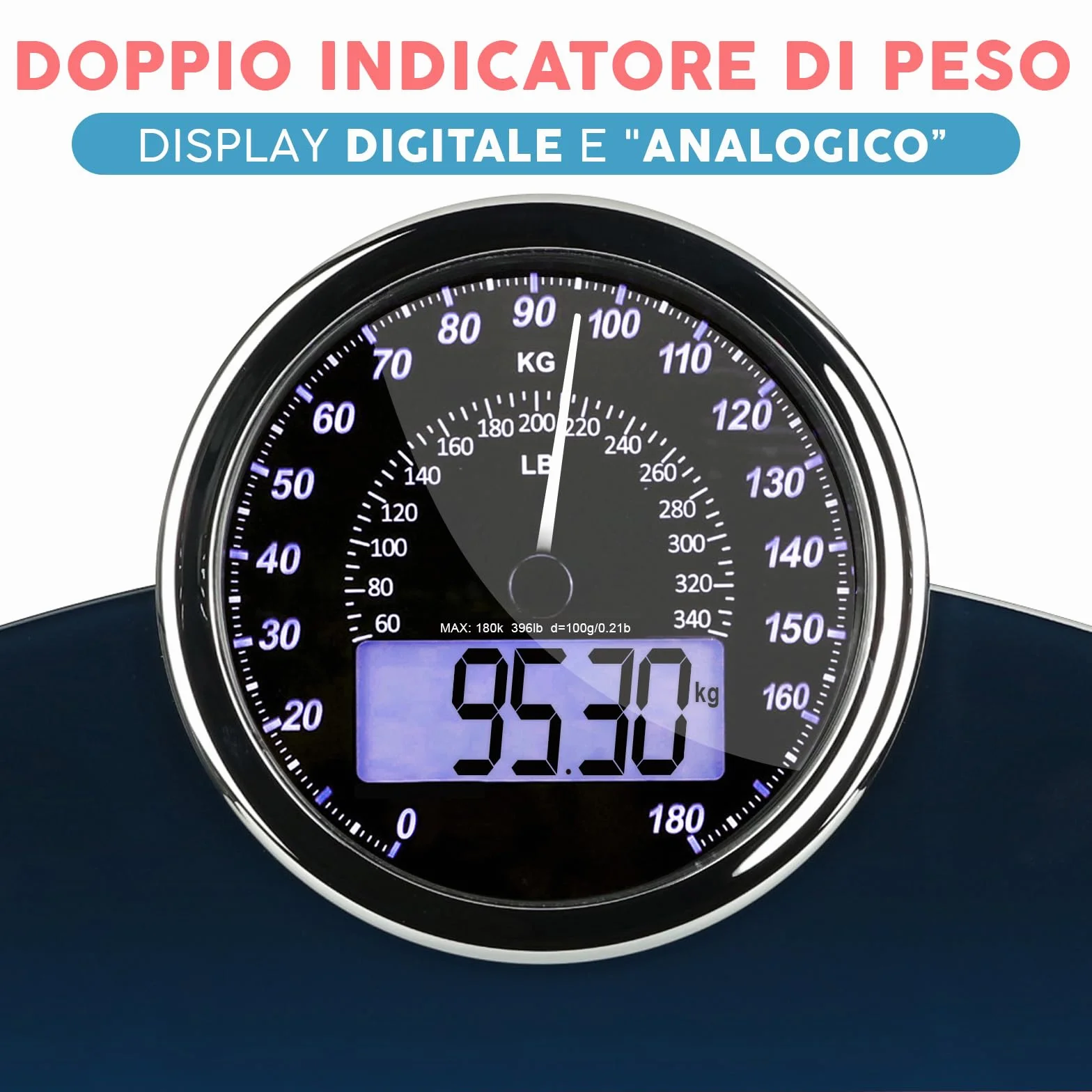 Bilancia Pesapersone Digitale Adamson Hybrid 2-in-1 Analogica e Digitale 180 kg Display LCD Vetro Temperato
