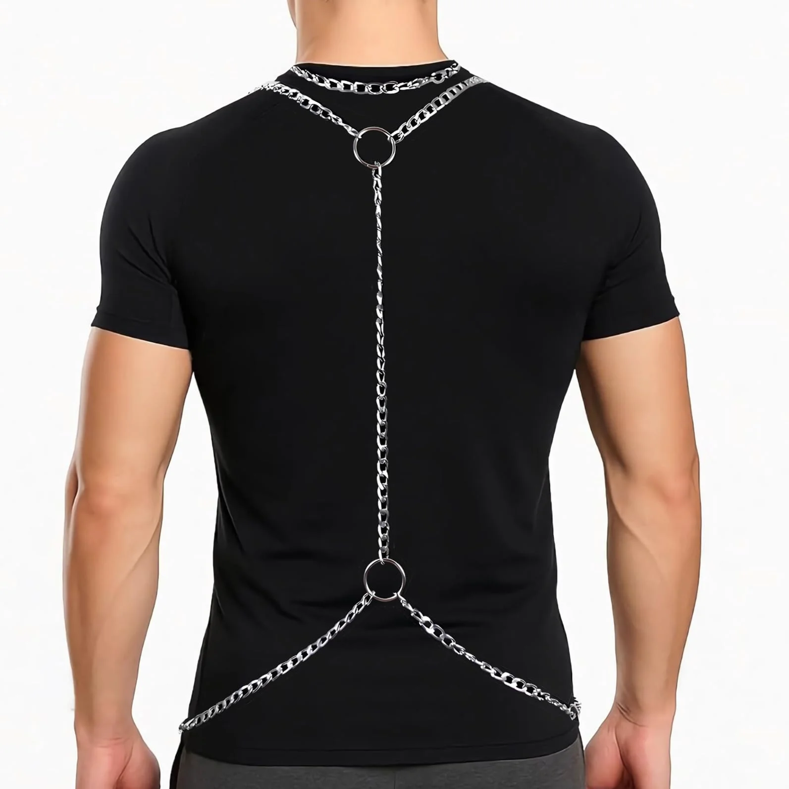 Pettorina petto uomo acciaio inossidabile imbracatura sexy cintura muscoli feste discoteca cosplay Clubwear Argento