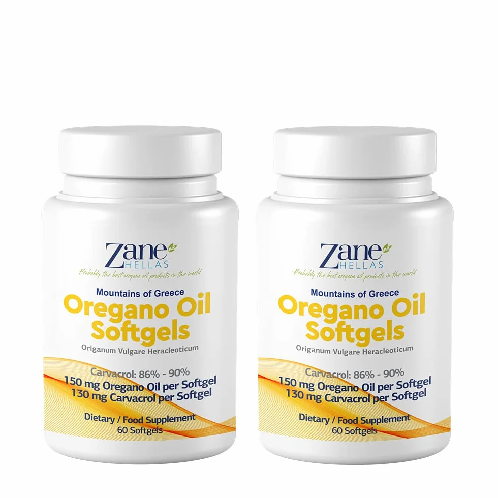 Zane Hellas Oregano Oil Softgels 30% Greek Essential Oil 130 mg Carvacrol 2-Pack
