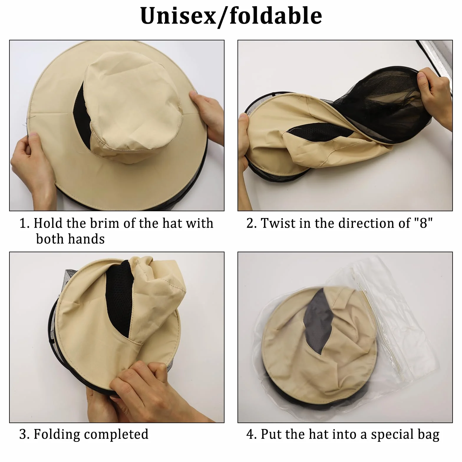 Cappello Zanzariera Pieghevole Anti Insetti per Apicoltore Escursionismo Campeggio Pesca Giardino Beige 2 Pezzi
