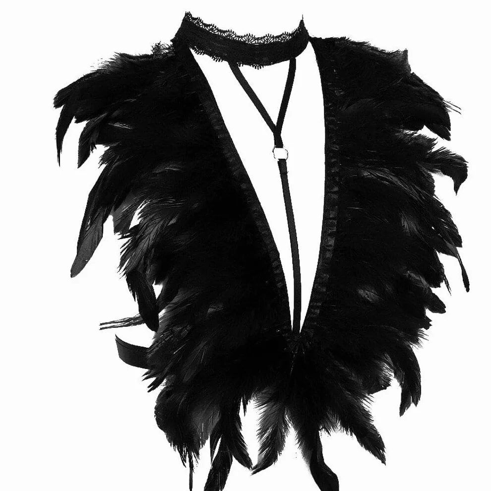 Imbracatura di Piume Nere Gotica Punk Coprispalle Elastica