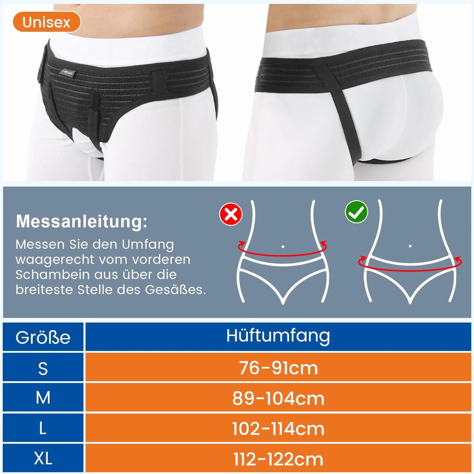 Cintura per Ernia Inguinale Uomo e Donna - Supporto Regolabile e Flessibile con 2 Cuscinetti Rimovibili per Sollievo dal Dolore - Adatta a Lato Sinistro o Destro, Ernia Sportiva (L, 102-114CM)