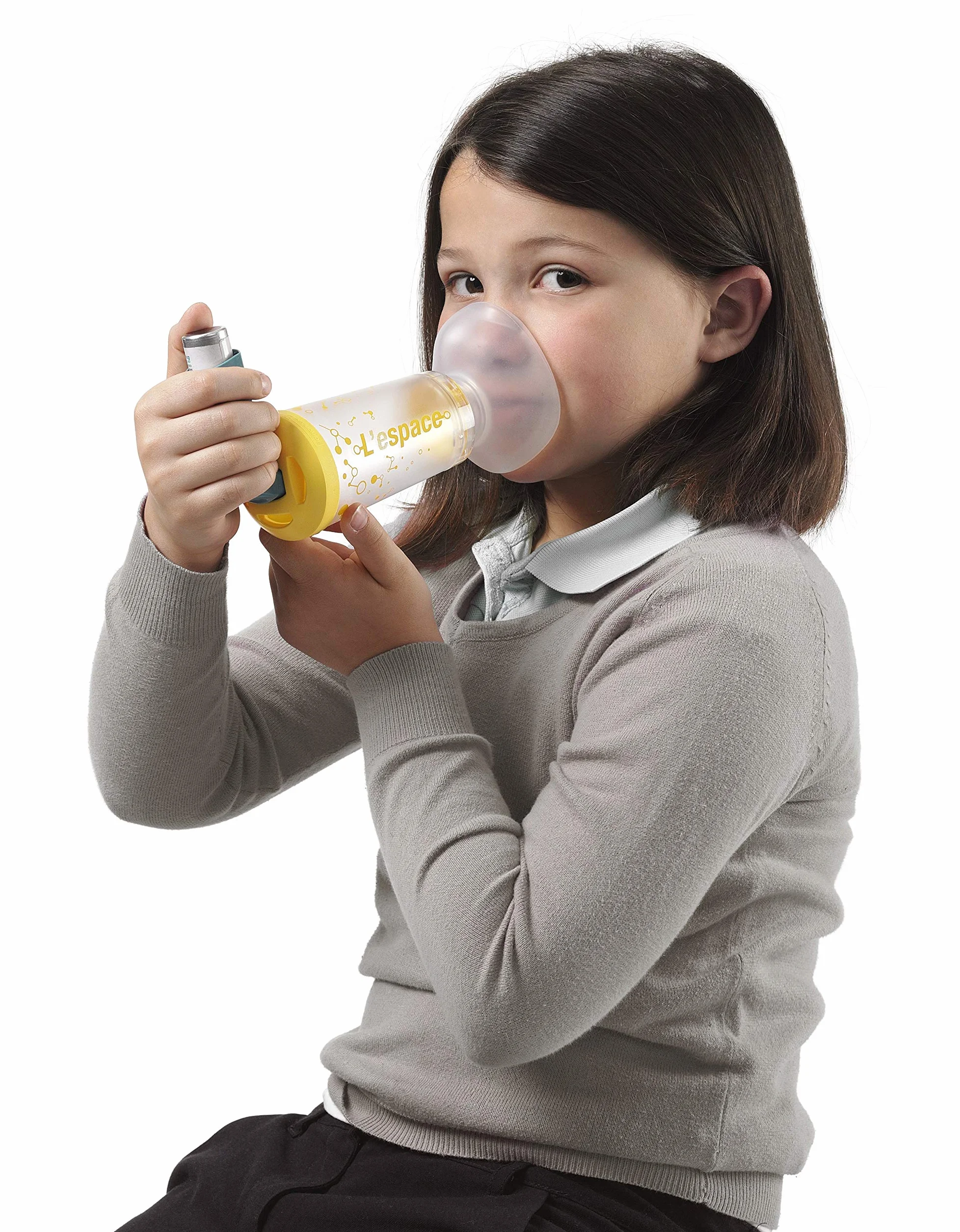 Air Liquide Healthcare, L'ESPACE, Camera Distanziatrice con Maschera Pediatrica, per Bambini dai 2 ai 6 Anni, Distanziatore per Inalatori, Adatto al Trattamento dell'Asma,Compatibilità Universale